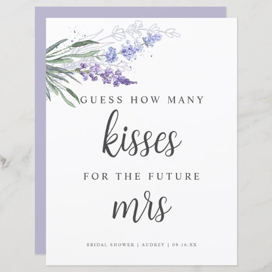 Papier Lavender Devine combien de baisers signe de Fête d (Devant / Derrière)