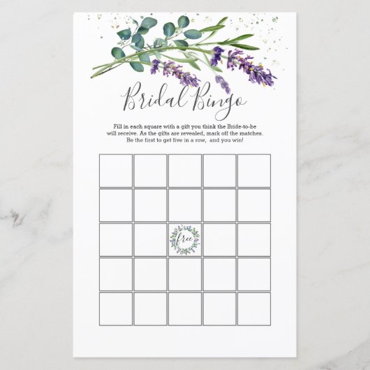 Papier Lavender Eucalyptus Folid jeu de bingo nuptiale (Devant)