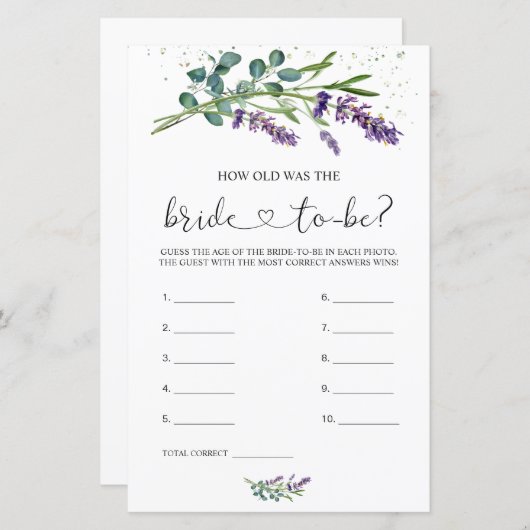 Papier Lavender Eucalyptus Quel Âge Avait L'Épouse (Devant / Derrière)