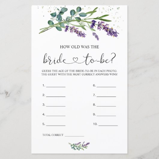 Papier Lavender Eucalyptus Quel Âge Avait L'Épouse (Devant)