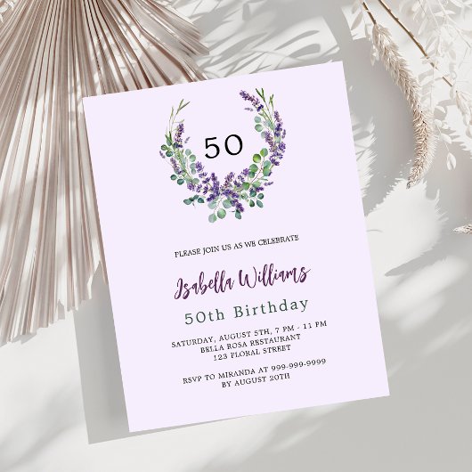 Papier Lavender florales lilas budget invitation d'annive