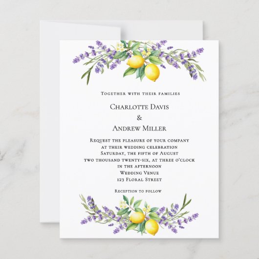 Papier Lavender florals lemons wedding invitation (Devant)