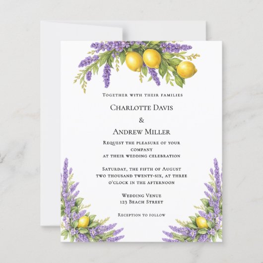 Papier Lavender florals lemons wedding invitation (Devant)