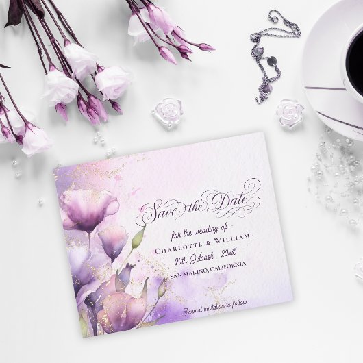 Papier Lavender Gold Floral Wedding Save the Date