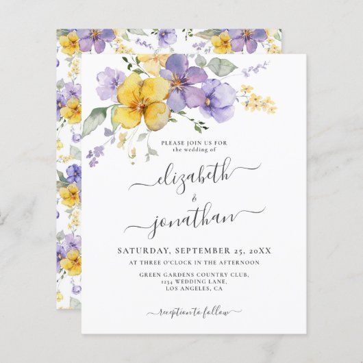 Papier Lavender Jaune Purple Faire-part de mariage Budget (Devant / Derrière)