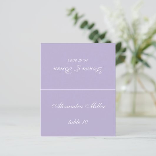 Papier Lavender Mariage Place Card - Nom d'invité imprimé (Debout devant)