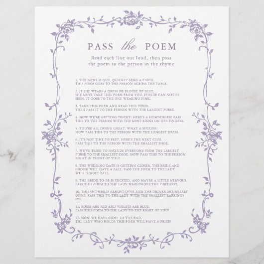 Papier Lavender 'Pass the Poem' Bridal Shower Game (Devant)