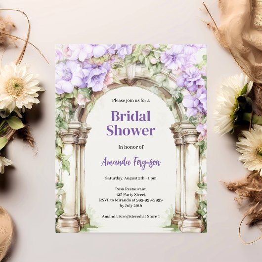 Papier Lavender rose arc floral nuptiale invitation Douch