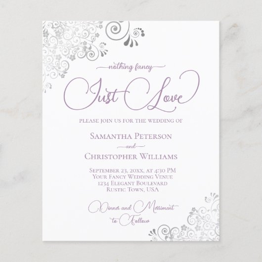 Papier Lavender Silver QR Code BUDGET Mariage Invitation (Devant)