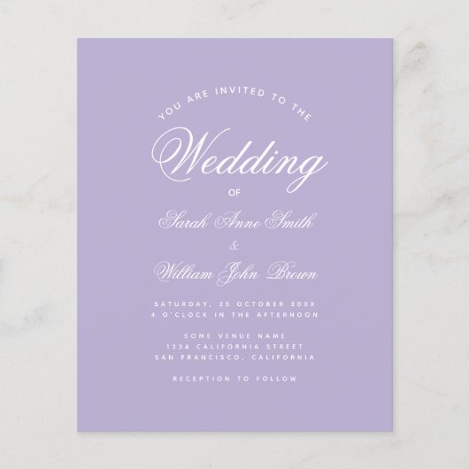 Papier Lavender Simple Budget Purple Faire-part de mariag (Devant)