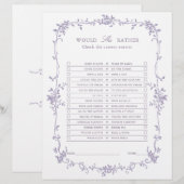 Papier Lavender 'Would She Rather' Bridal Shower Game (Devant / Derrière)