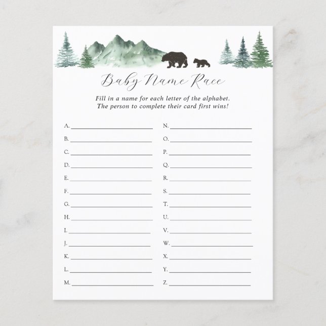 Papier L'aventure commence l'ours Nom du bébé Race (Devant)