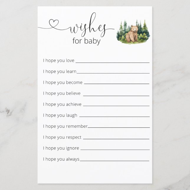 Papier Le Baby shower De Bois Souhaite Pour Bébé (Devant)