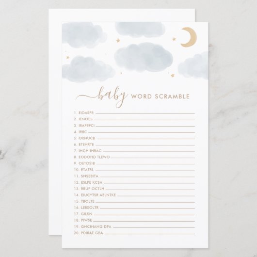 Papier Le Baby shower de Word Scamble Jeu sur la Lune (Devant / Derrière)