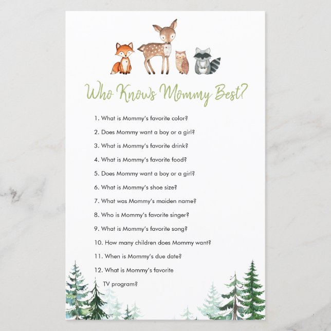 Papier Le Baby shower Forestier Qui Connaît Maman Le Meil (Devant)