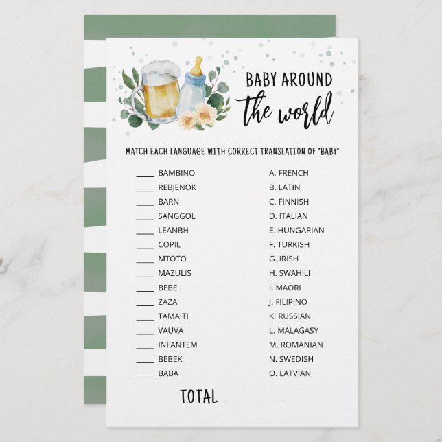 Papier Le Bébé Brasse Bébé Dans Le Monde Jeu (Devant / Derrière)