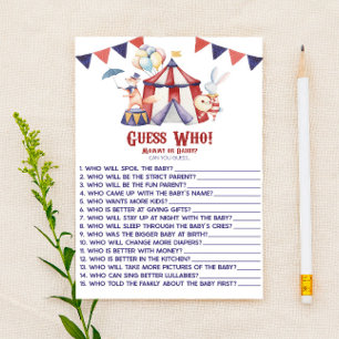 Papier Le Carnaval De Cirque Devine Qui ! Jeu baby shower
