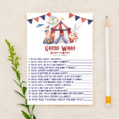 Papier Le Carnaval De Cirque Devine Qui ! Jeu baby shower