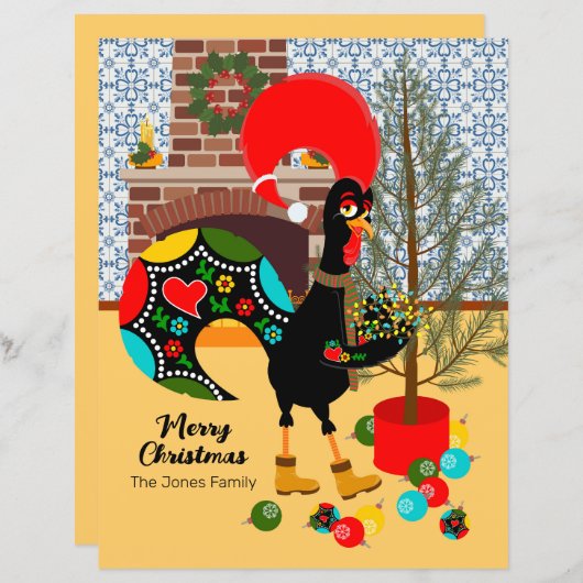 Papier Le coq portugais et les lumières de Noël (Devant / Derrière)