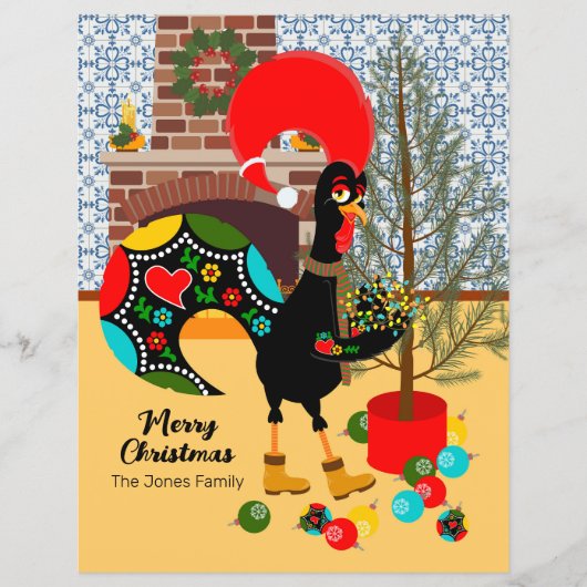 Papier Le coq portugais et les lumières de Noël (Devant)