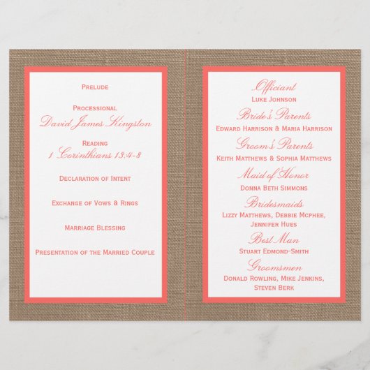 Papier Le Corail Sur Burlap Boho Beach Wedding Collection (Dos)