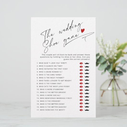 Papier Le jeu de chaussures mariage Script Bridal douche  (Debout devant)