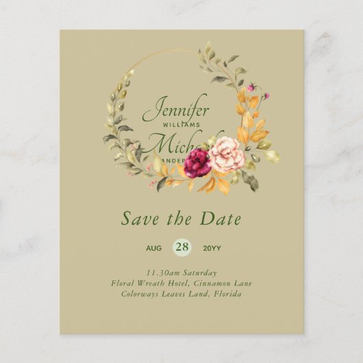 Papier Le moins cher Économisez les dates Floral Wreath B (Devant)