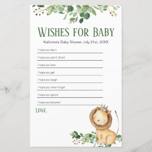 Papier Le Prince Lion vert Floral Voeux pour bébé