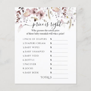 Papier Le prix du Baby shower fleur sauvage est le bon je