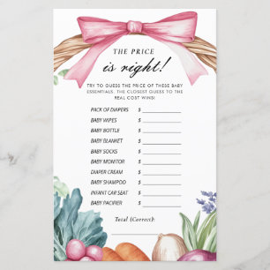 Papier Le prix est juste le jeu de Baby shower cultivé lo
