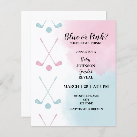 Papier Le thème du golf révèle l'invitation (Devant / Derrière)