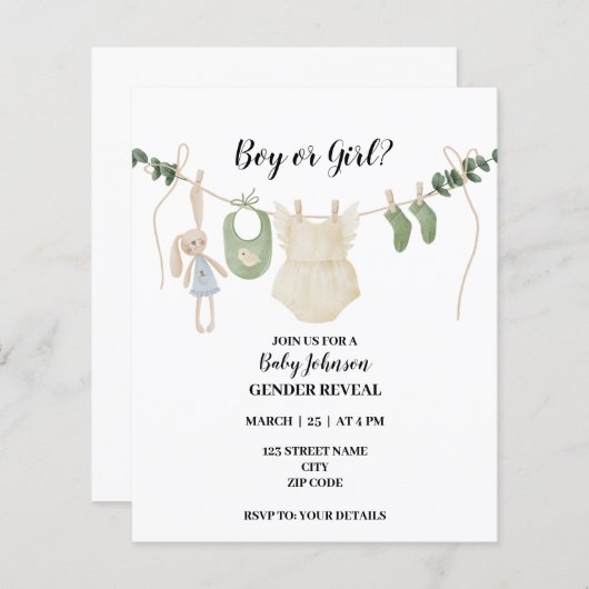 Papier Le thème Neutre Boho révèle l'invitation (Devant / Derrière)