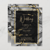 Papier LeahG® Black Gold Alcohol Ink Wedding INVITE (Devant / Derrière)