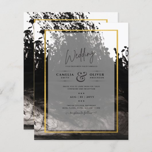 Papier LeahG Black Gold INK Mariage Abstrait Invitation (Devant / Derrière)