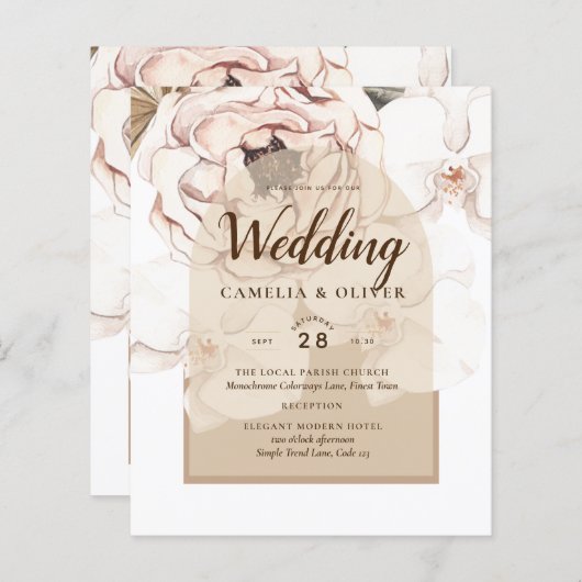 Papier LeahG Blush Champagne Rose Mariage Floral Inviter (Devant / Derrière)