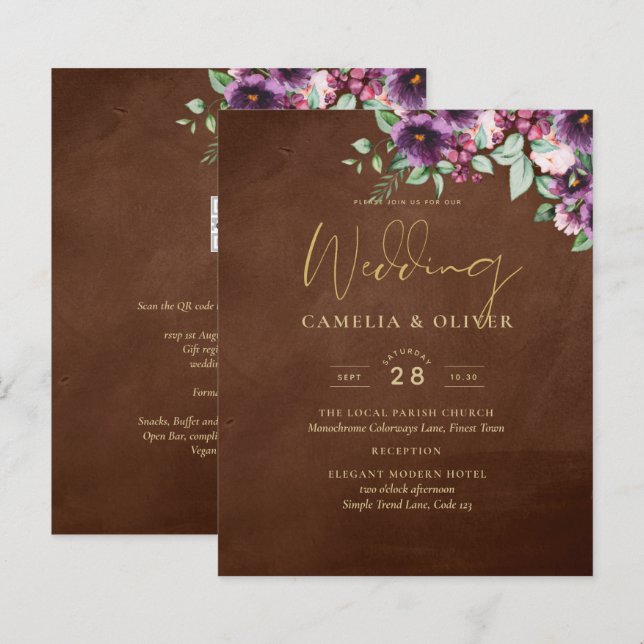 Papier LeahG Brown Berry Plum violet Mariage automne hive (Devant / Derrière)