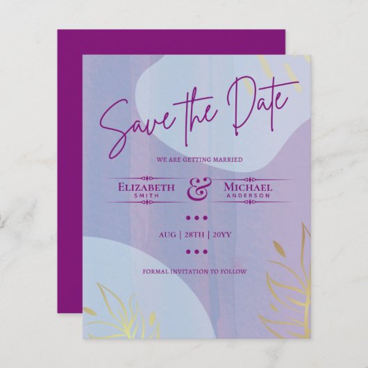 Papier LeahG BUDGET Enregistrer La Date Magenta Gold Abst (Devant / Derrière)