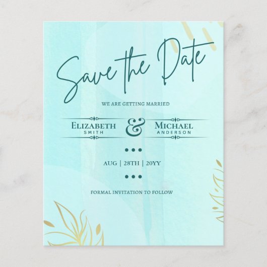 Papier LeahG BUDGET Enregistrer La Date Turquoise Gold Ab (Devant)