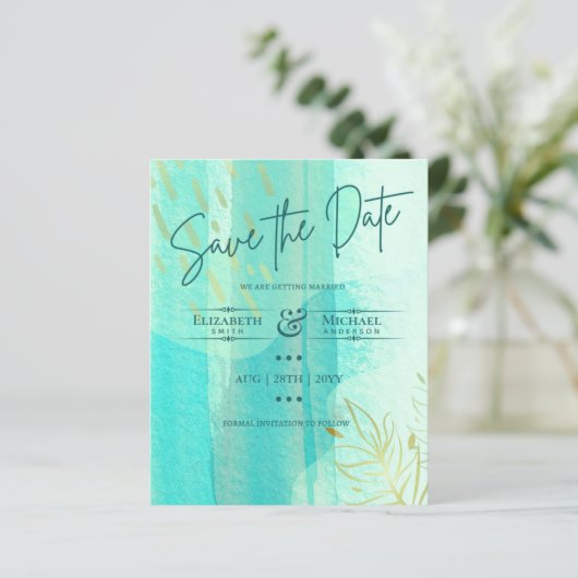 Papier LeahG BUDGET Enregistrer La Date Turquoise Or Aqua (Debout devant)