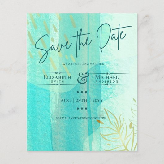 Papier LeahG BUDGET Enregistrer La Date Turquoise Or Aqua (Devant)