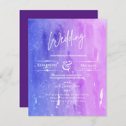 Papier LeahG BUDGET Mariage Inviter Aquarelle violette (Devant / Derrière)