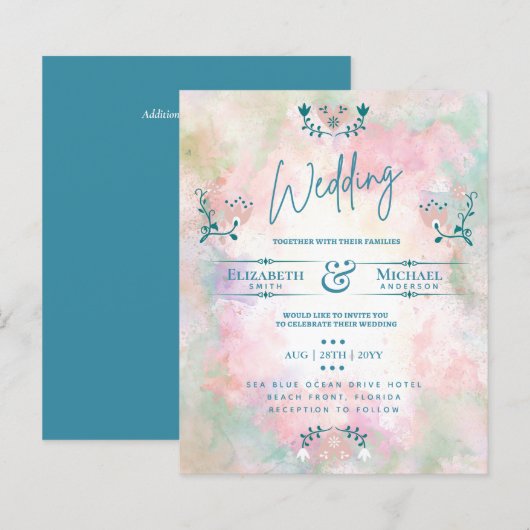 Papier LeahG BUDGET Mariage Inviter Folk Art Turquoise ro (Devant / Derrière)
