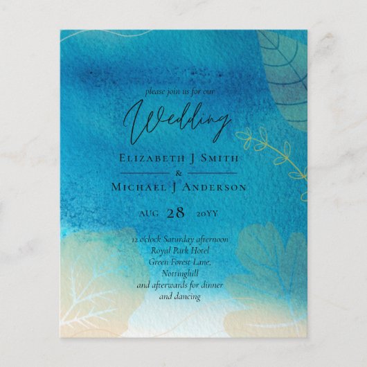 Papier LeahG BUDGET Mariage Océan bleu aquarelle (Devant)