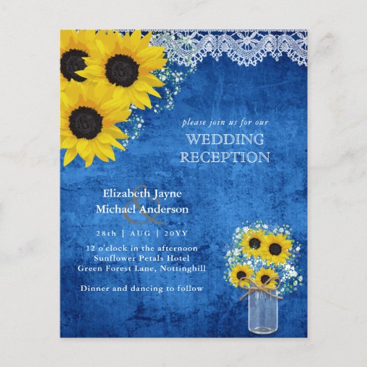 Papier LeahG Budget Mariage RÉCEPTION Tournesols rustique (Devant)