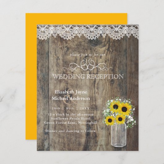 Papier LeahG Budget Mariage RÉCEPTION Tournesols rustique (Devant / Derrière)