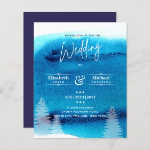Papier LeahG BUDGET Mountain Blue Wedding Invitation