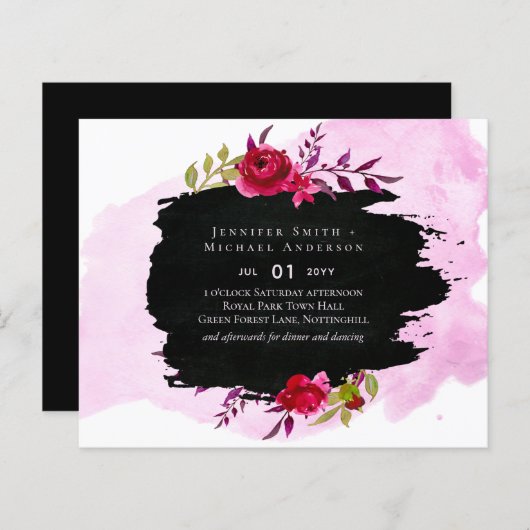 Papier LeahG Budget Rose Rose Noir Mariage moderne (Devant / Derrière)