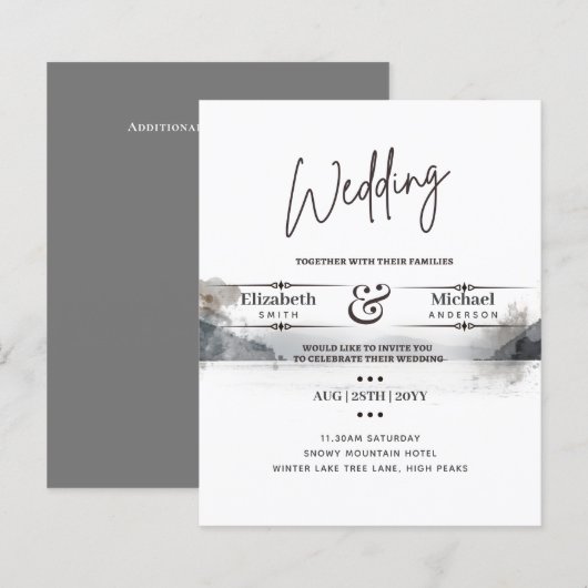 Papier LeahG BUDGET Snowy Mountain Wedding Invitation (Devant / Derrière)