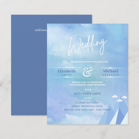 Papier LeahG BUDGET Snowy Mountain Wedding Invitation (Devant / Derrière)
