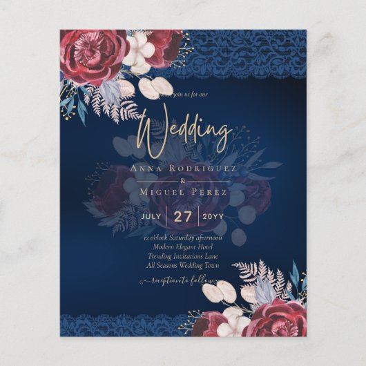Papier LeahG Burgundy Roses dentelle Invitation Mariage d (Devant)